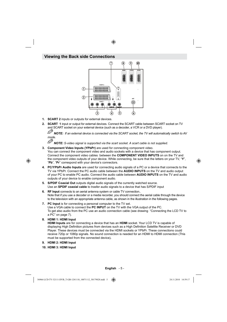 Viewing the back side connections | Silvercrest LCD-TV 32111 User Manual | Page 7 / 33