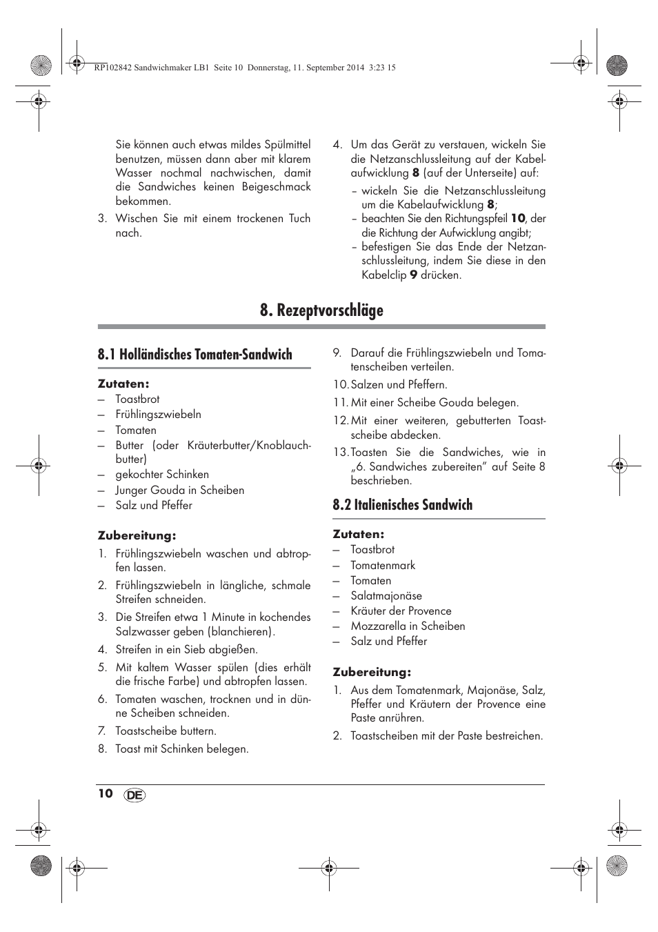 Rezeptvorschläge, 1 holländisches tomaten-sandwich, 2 italienisches sandwich | Silvercrest SSWM 1400 A1 User Manual | Page 12 / 50