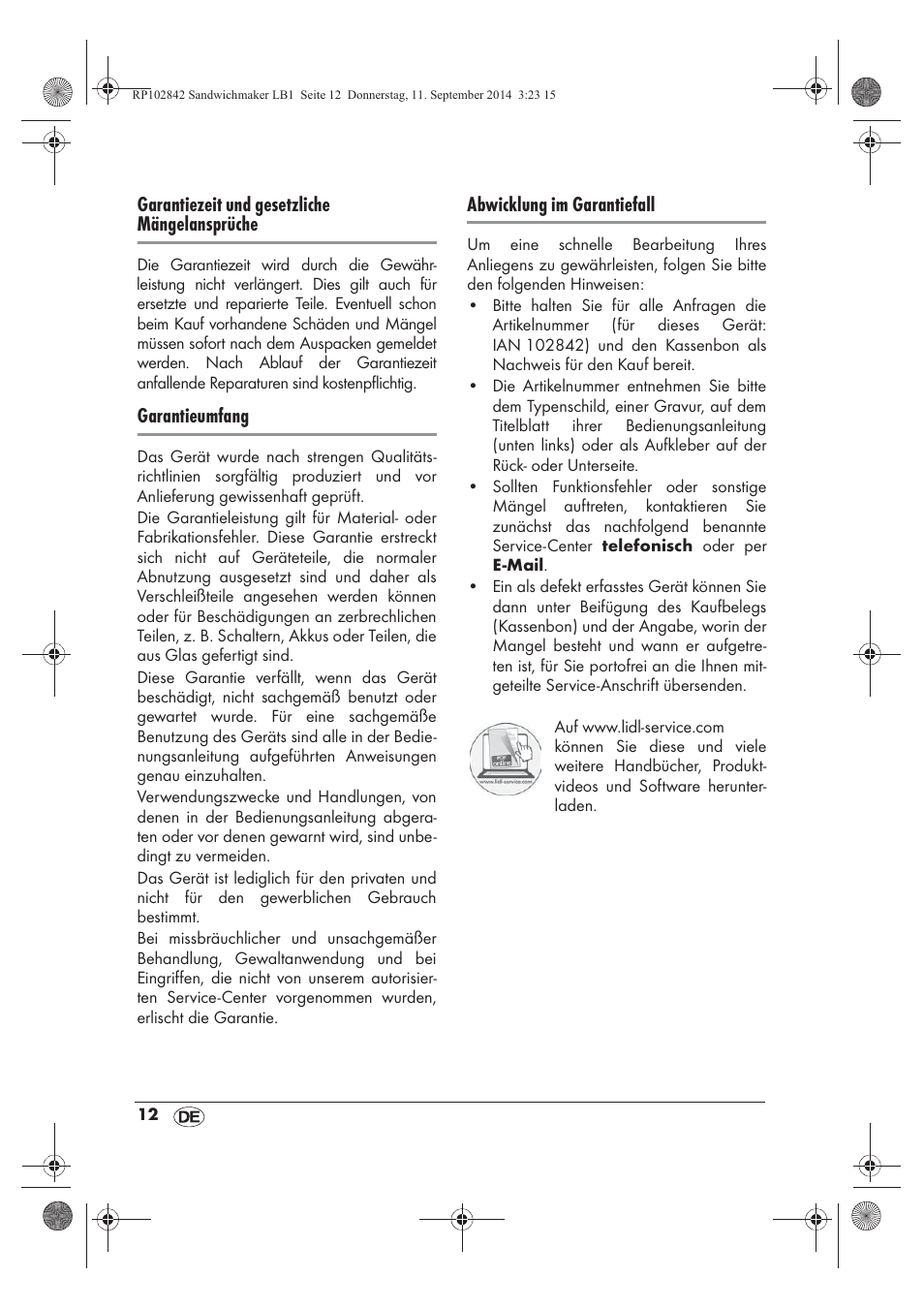 Garantiezeit und gesetzliche mängelansprüche, Garantieumfang, Abwicklung im garantiefall | Silvercrest SSWM 1400 A1 User Manual | Page 14 / 50