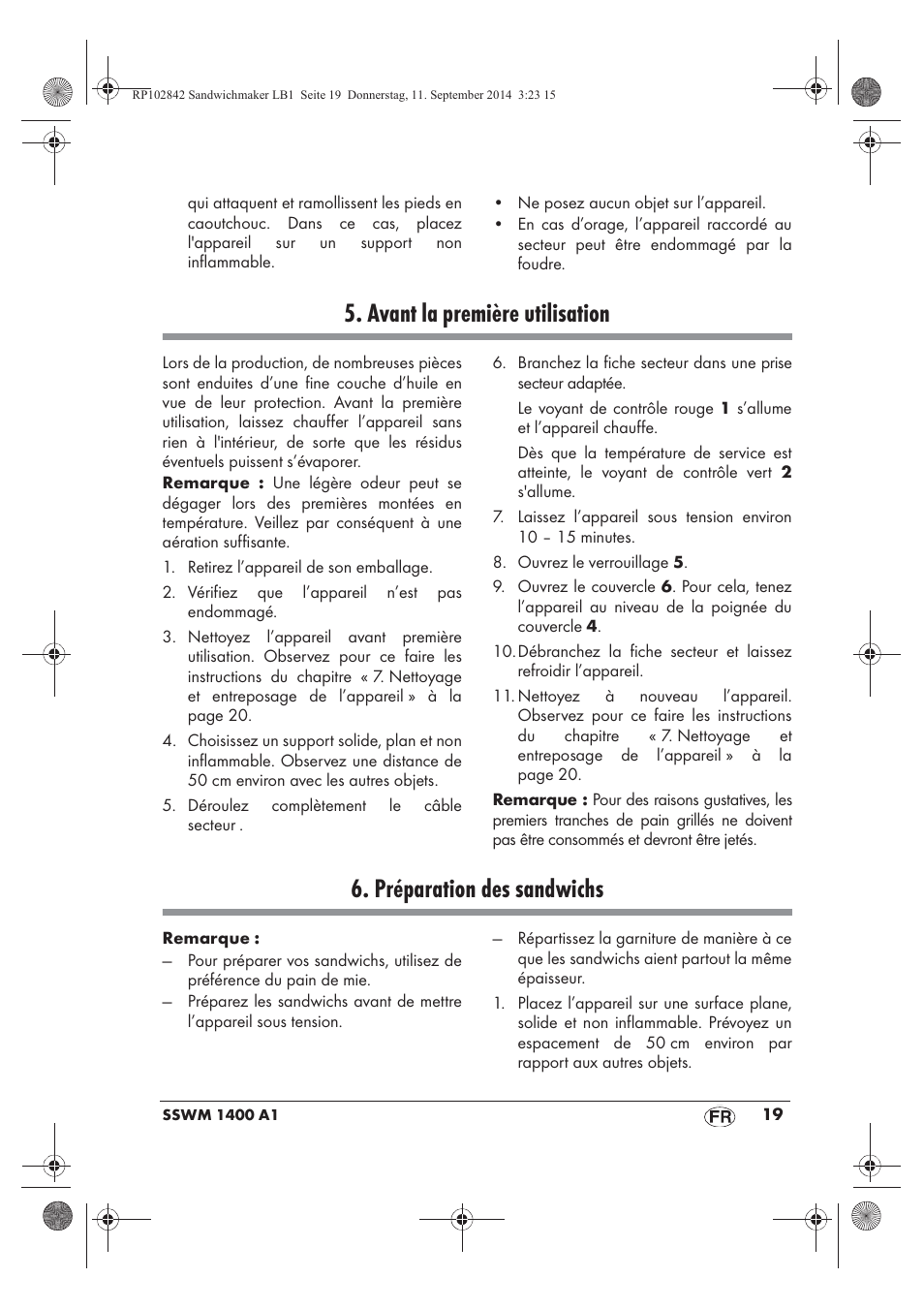 Avant la première utilisation, Préparation des sandwichs | Silvercrest SSWM 1400 A1 User Manual | Page 21 / 50