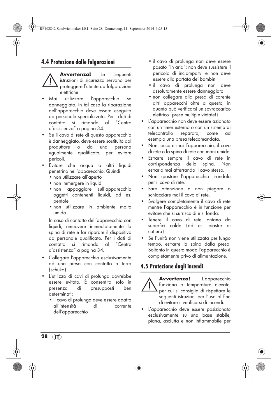 4 protezione dalle folgorazioni, 5 protezione dagli incendi | Silvercrest SSWM 1400 A1 User Manual | Page 30 / 50