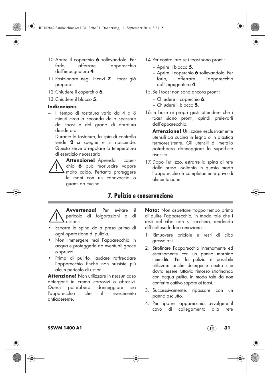 Pulizia e conservazione | Silvercrest SSWM 1400 A1 User Manual | Page 33 / 50
