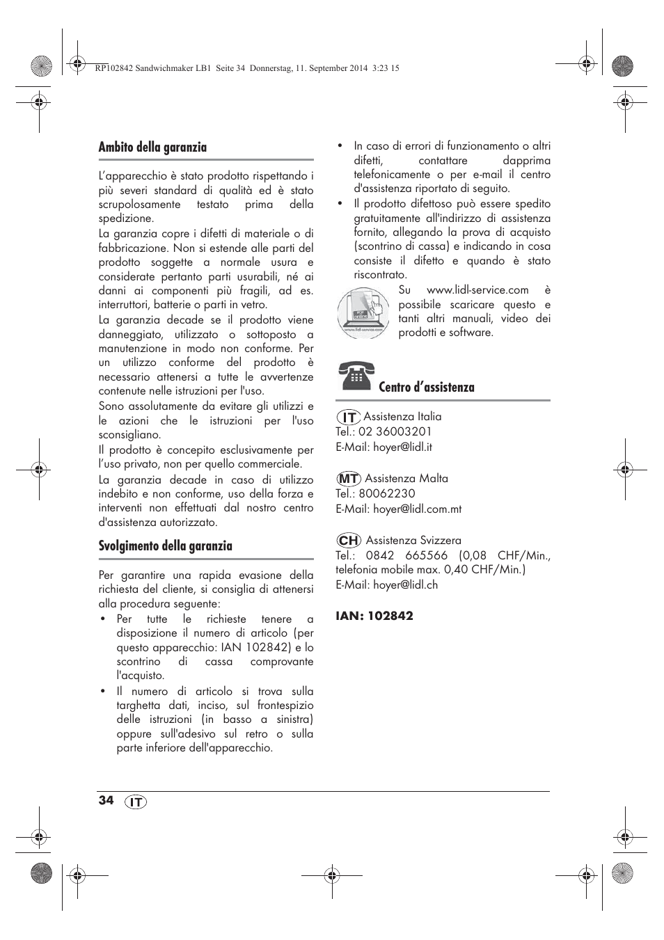 Ambito della garanzia, Svolgimento della garanzia, Centro d’assistenza | Silvercrest SSWM 1400 A1 User Manual | Page 36 / 50