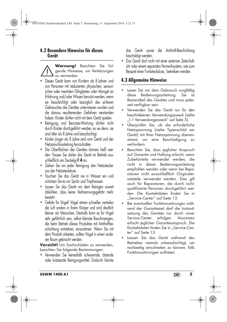 Silvercrest SSWM 1400 A1 User Manual | Page 7 / 50