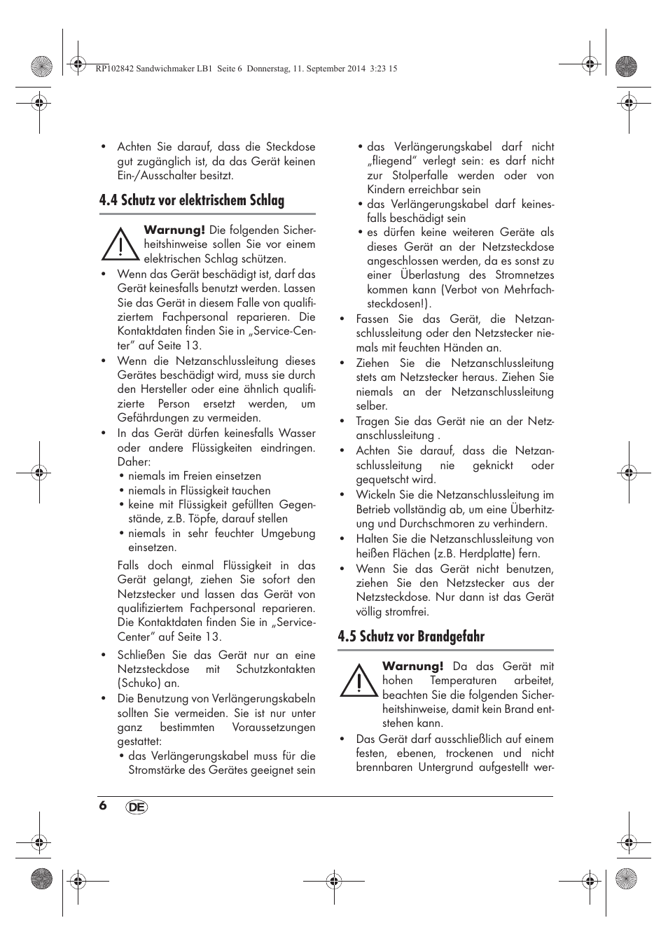4 schutz vor elektrischem schlag, 5 schutz vor brandgefahr | Silvercrest SSWM 1400 A1 User Manual | Page 8 / 50