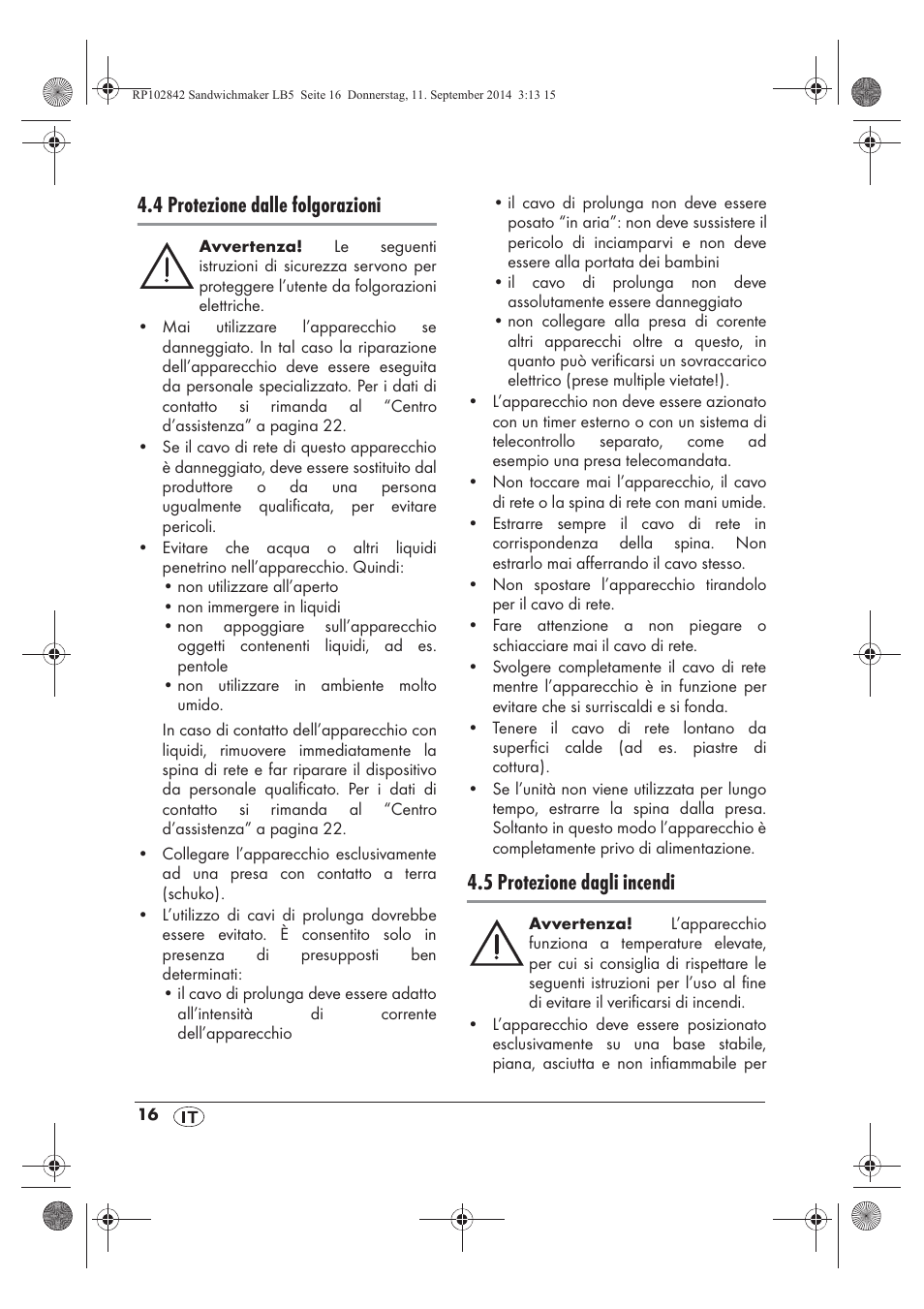4 protezione dalle folgorazioni, 5 protezione dagli incendi | Silvercrest SSWM 1400 A1 User Manual | Page 18 / 58