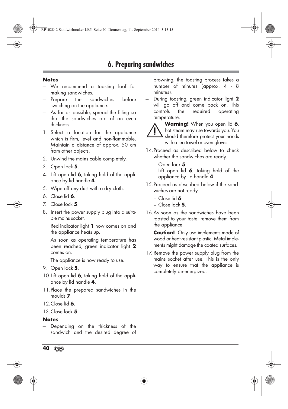 Preparing sandwiches | Silvercrest SSWM 1400 A1 User Manual | Page 42 / 58