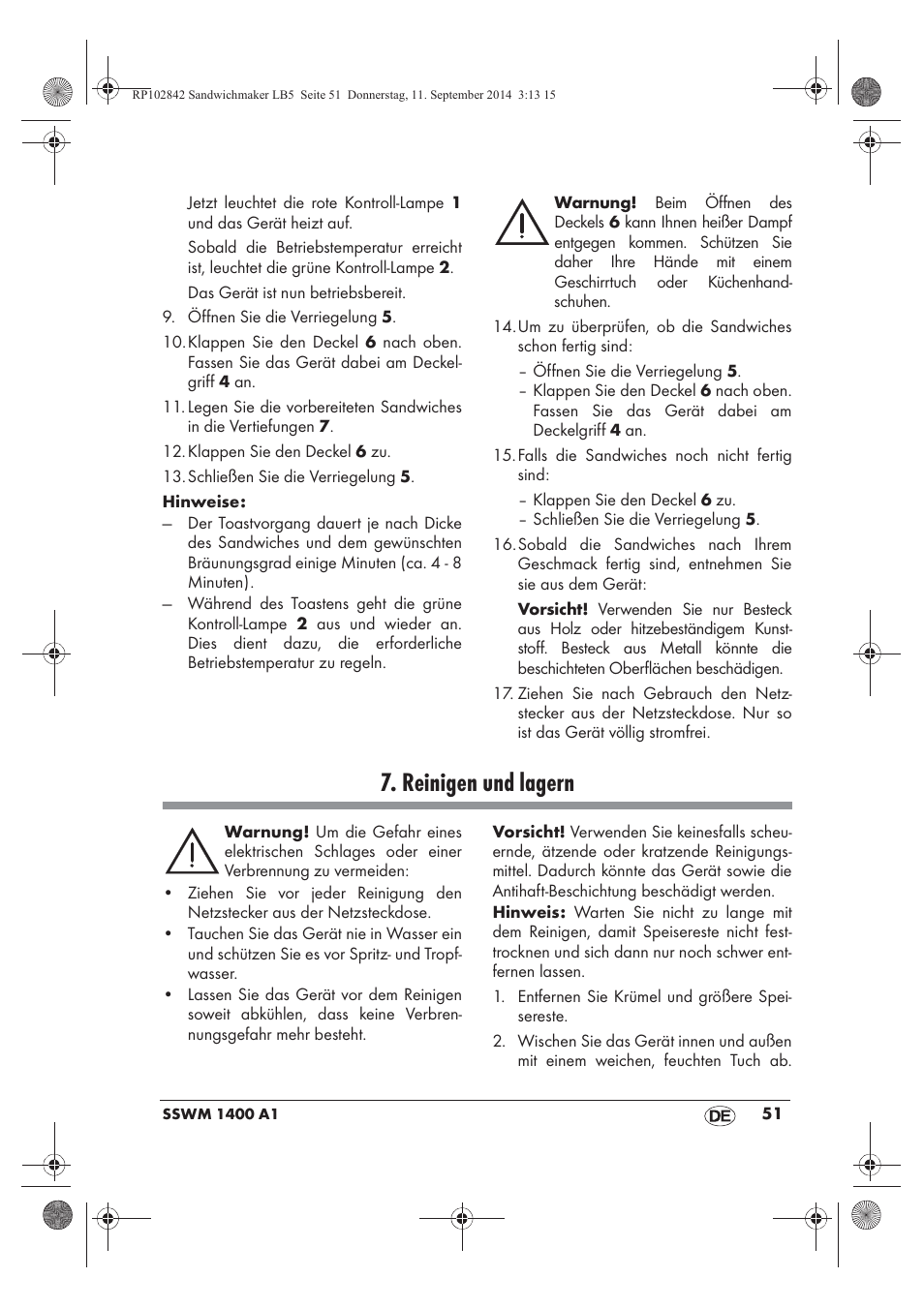 Reinigen und lagern | Silvercrest SSWM 1400 A1 User Manual | Page 53 / 58