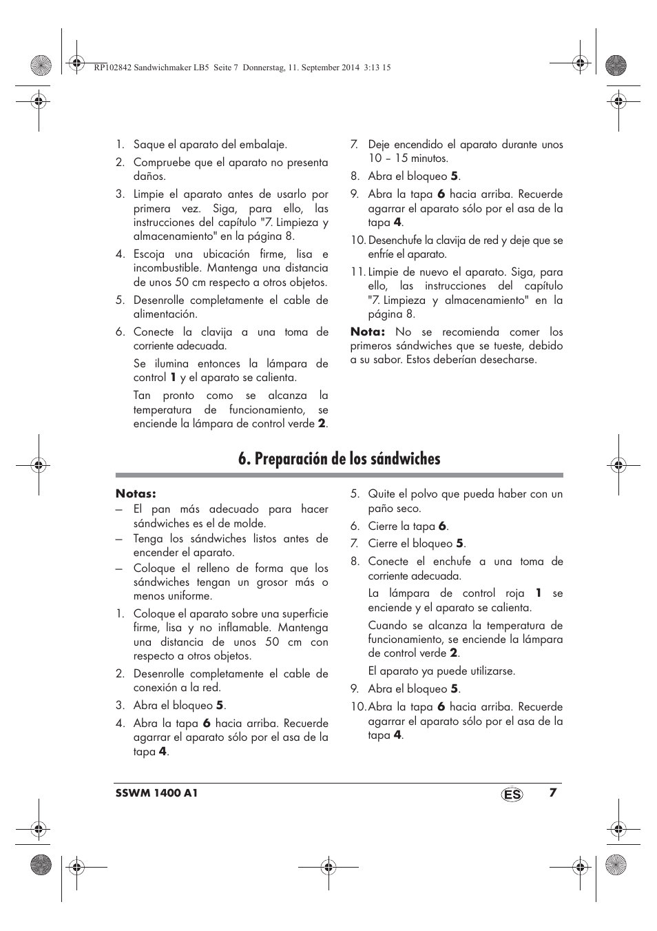 Preparación de los sándwiches | Silvercrest SSWM 1400 A1 User Manual | Page 9 / 58