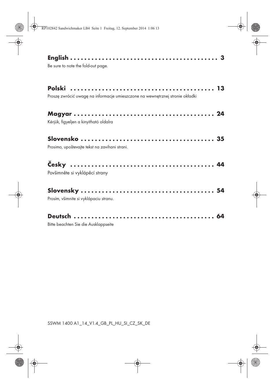 English, Polski, Magyar | Slovensko, Česky, Slovensky, Deutsch | Silvercrest SSWM 1400 A1 User Manual | Page 2 / 78