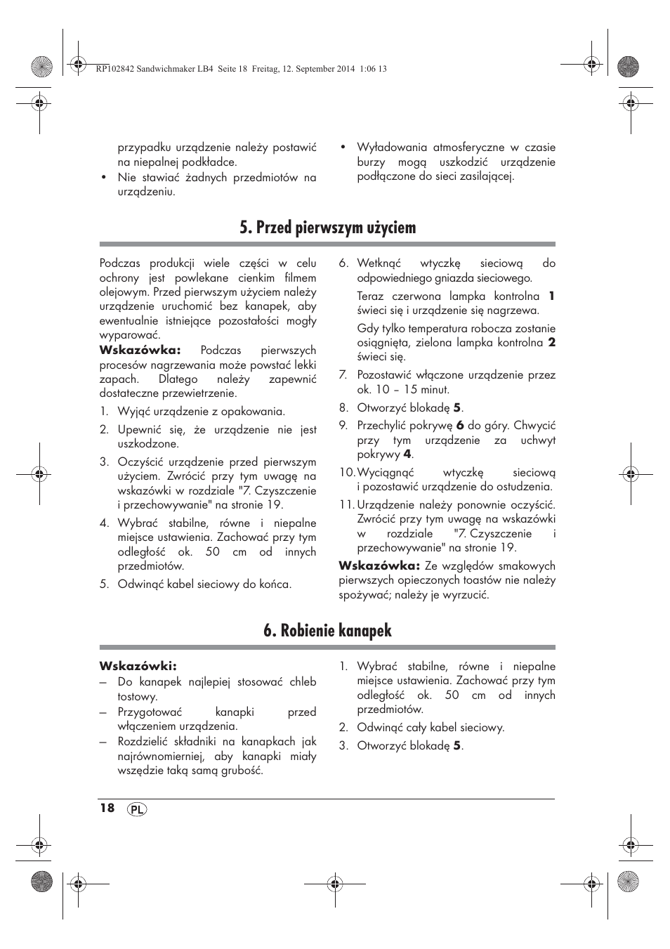 Przed pierwszym użyciem, Robienie kanapek | Silvercrest SSWM 1400 A1 User Manual | Page 20 / 78