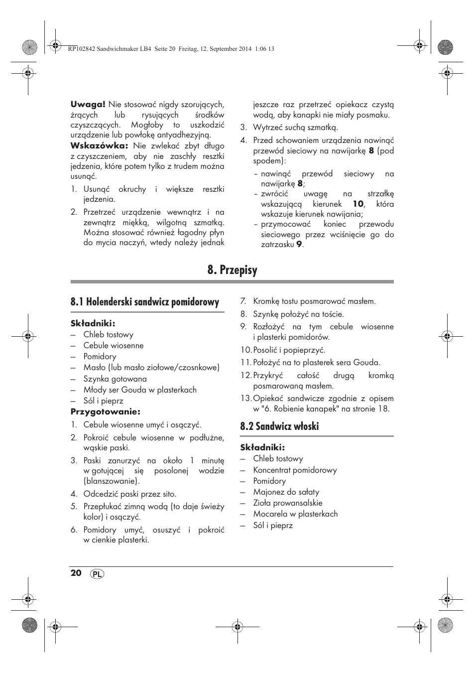 Przepisy, 1 holenderski sandwicz pomidorowy, 2 sandwicz włoski | Silvercrest SSWM 1400 A1 User Manual | Page 22 / 78