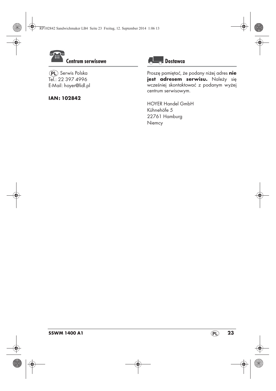 Centrum serwisowe, Dostawca | Silvercrest SSWM 1400 A1 User Manual | Page 25 / 78