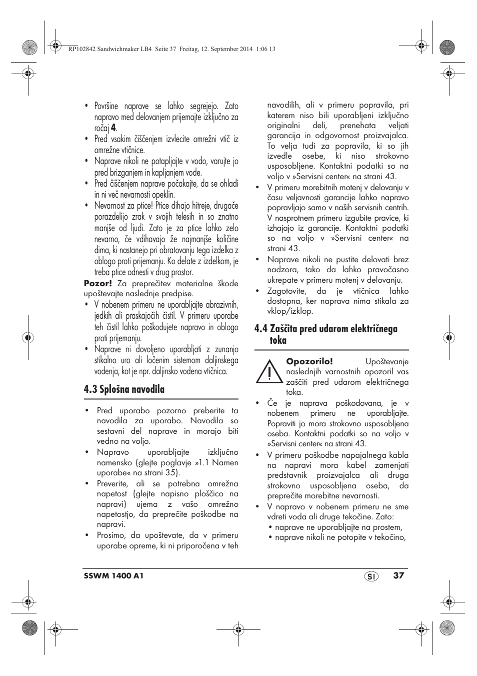3 splošna navodila, 4 zaščita pred udarom električnega toka | Silvercrest SSWM 1400 A1 User Manual | Page 39 / 78