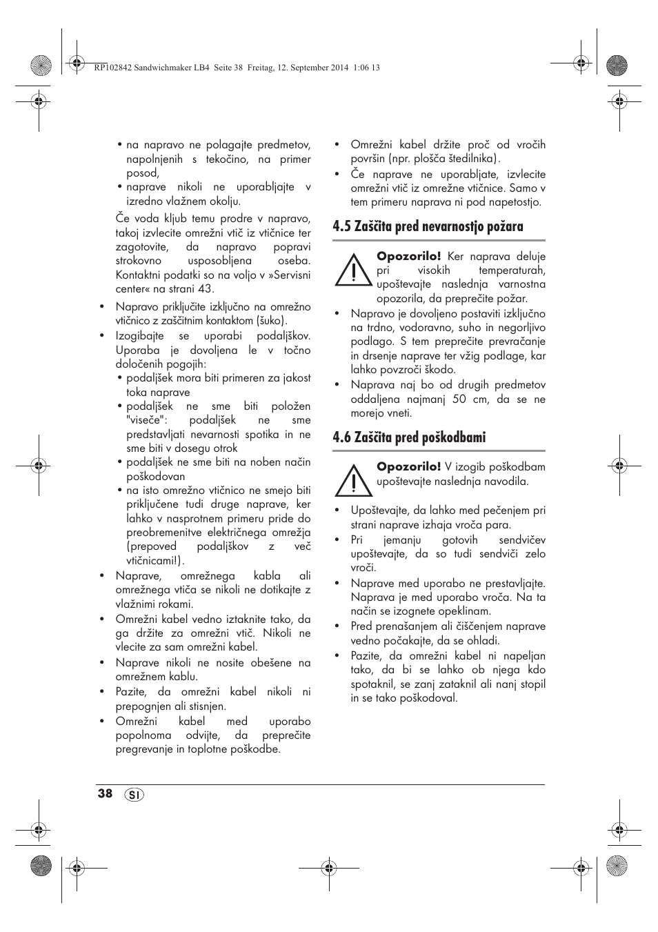 5 zaščita pred nevarnostjo požara, 6 zaščita pred poškodbami | Silvercrest SSWM 1400 A1 User Manual | Page 40 / 78