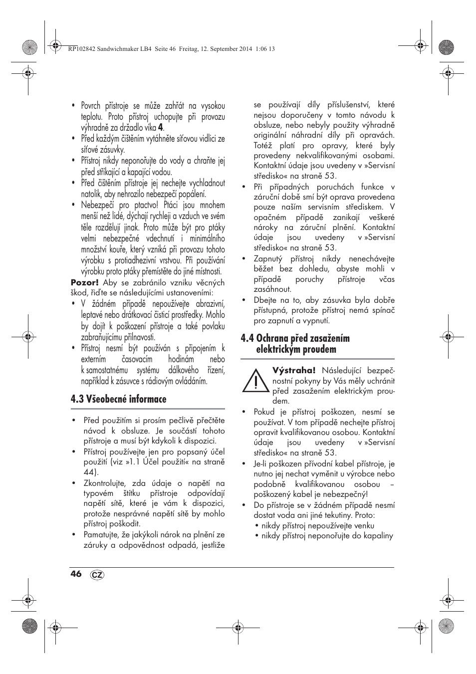 3 všeobecné informace, 4 ochrana před zasažením elektrickým proudem | Silvercrest SSWM 1400 A1 User Manual | Page 48 / 78