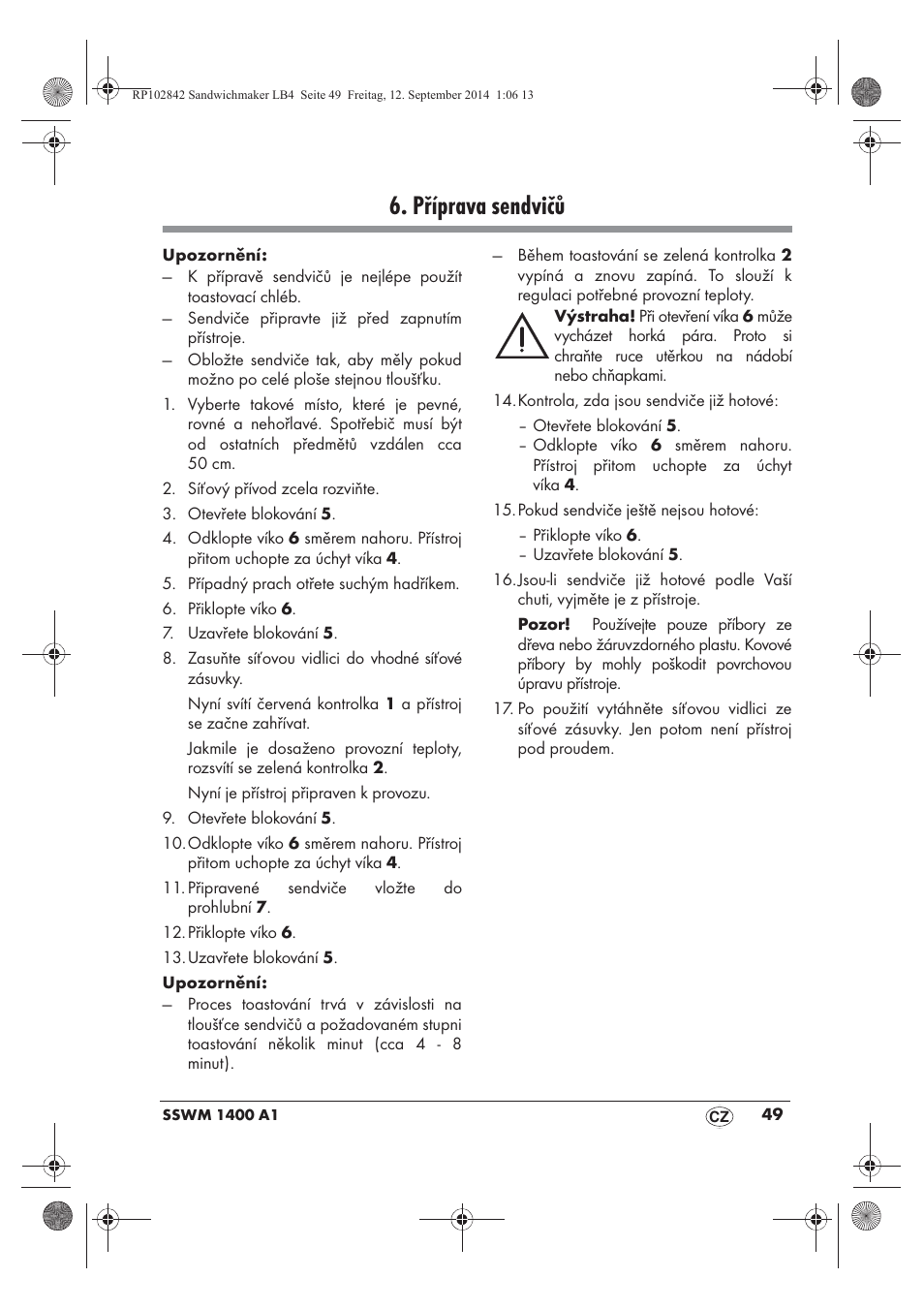 Příprava sendvičů | Silvercrest SSWM 1400 A1 User Manual | Page 51 / 78