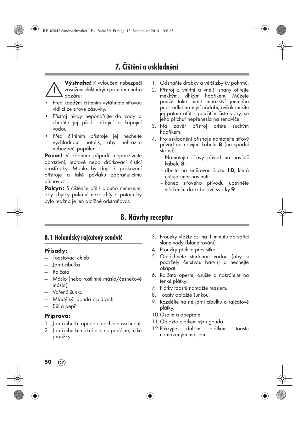 Čištění a uskladnění, Návrhy receptur, 1 holandský rajčatový sendvič | Silvercrest SSWM 1400 A1 User Manual | Page 52 / 78