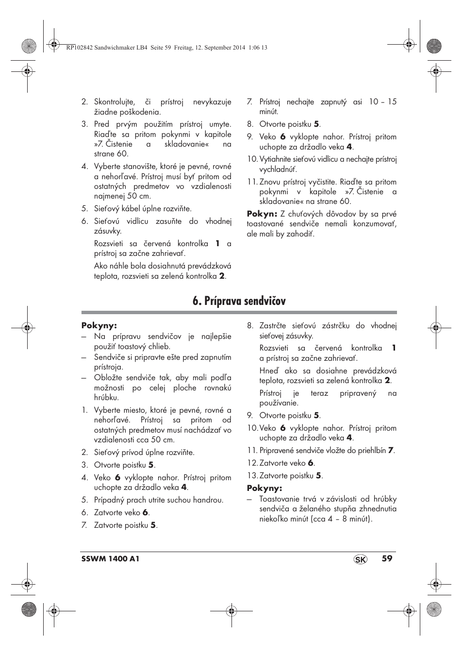 Príprava sendvičov | Silvercrest SSWM 1400 A1 User Manual | Page 61 / 78