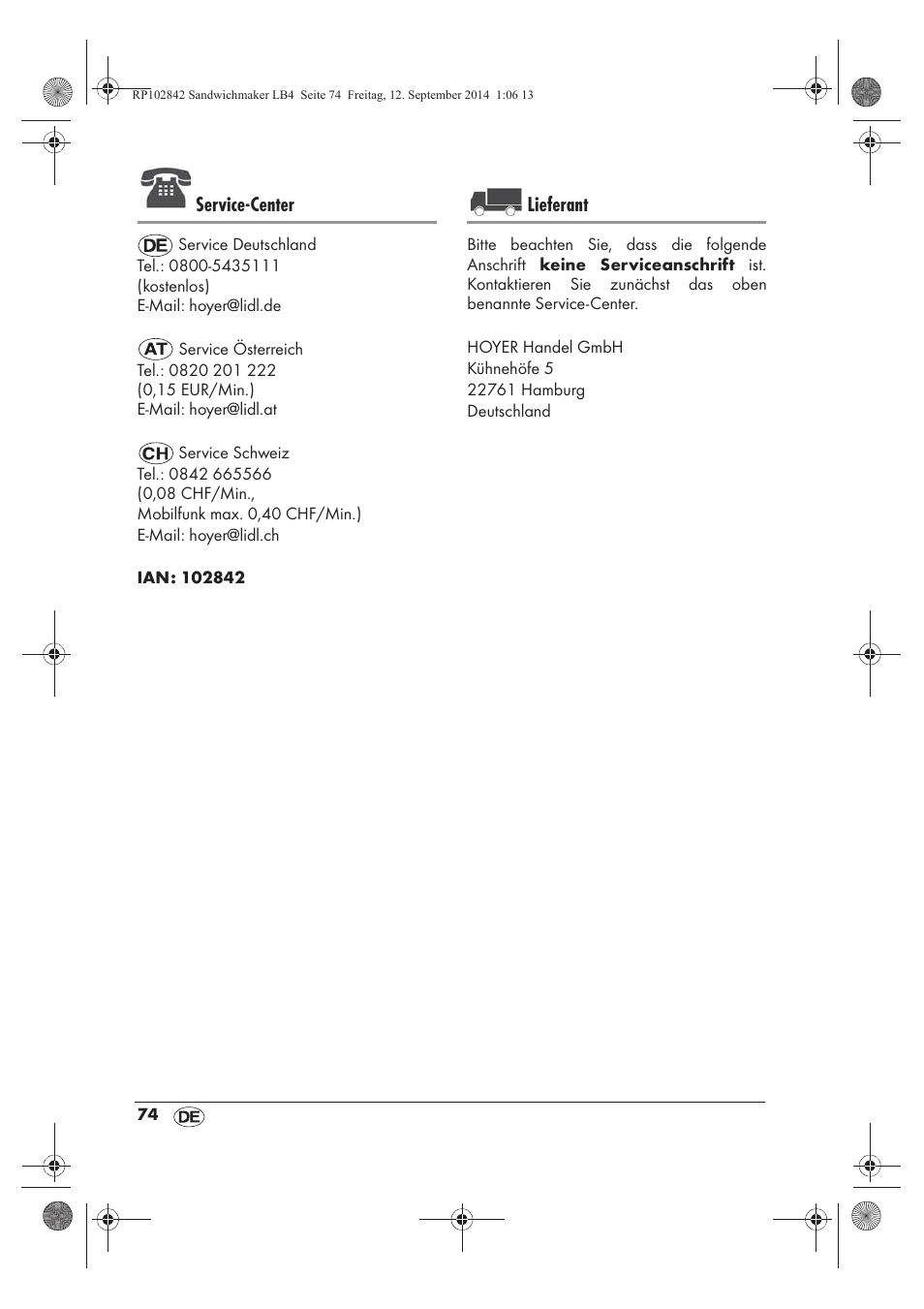 Service-center, Lieferant | Silvercrest SSWM 1400 A1 User Manual | Page 76 / 78