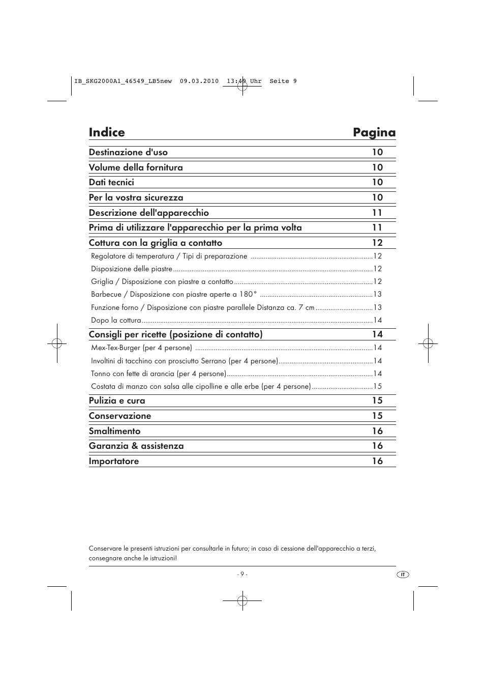 Indice pagina | Silvercrest SKG 2000 A1 User Manual | Page 11 / 42