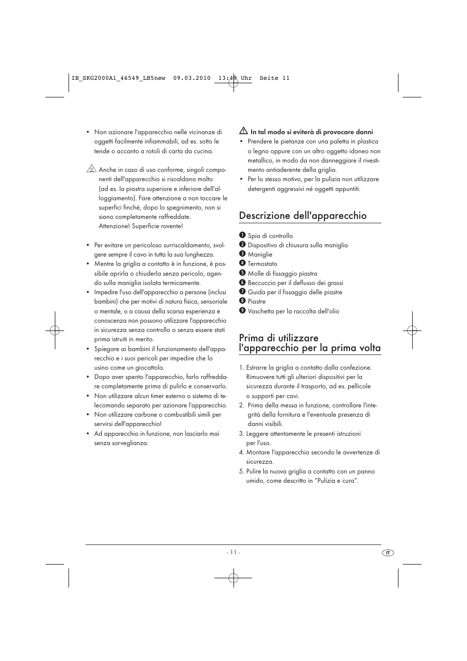 Descrizione dell'apparecchio | Silvercrest SKG 2000 A1 User Manual | Page 13 / 42