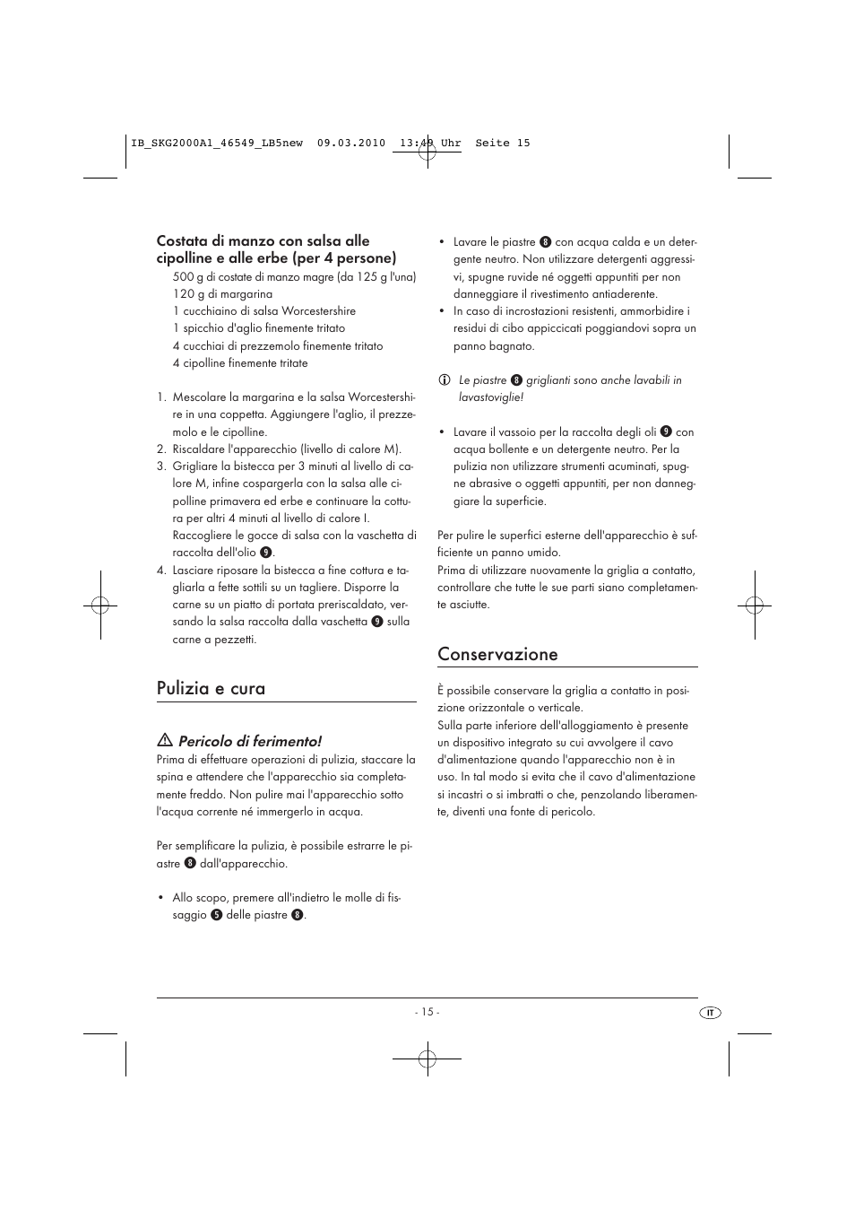 Pulizia e cura, Conservazione | Silvercrest SKG 2000 A1 User Manual | Page 17 / 42