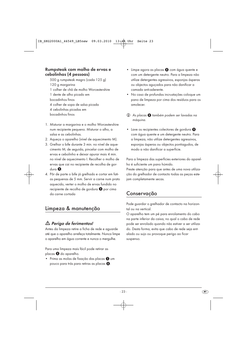 Limpeza & manutenção, Conservação | Silvercrest SKG 2000 A1 User Manual | Page 25 / 42