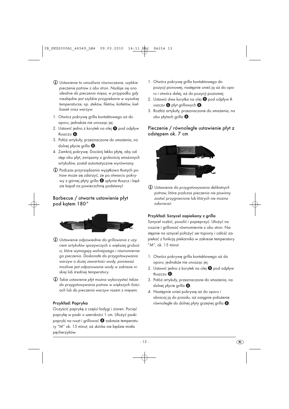 Barbecue / otwarte ustawienie płyt pod kątem 180 | Silvercrest SKG 2000 A1 User Manual | Page 15 / 66