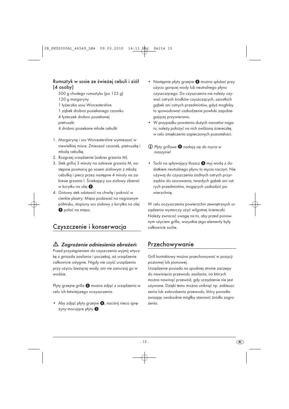 Czyszczenie i konserwacja, Przechowywanie | Silvercrest SKG 2000 A1 User Manual | Page 17 / 66