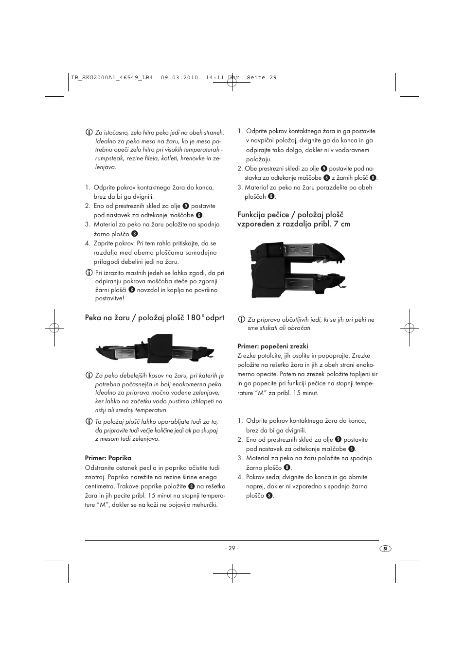 Peka na žaru / položaj plošč 180°odprt | Silvercrest SKG 2000 A1 User Manual | Page 31 / 66