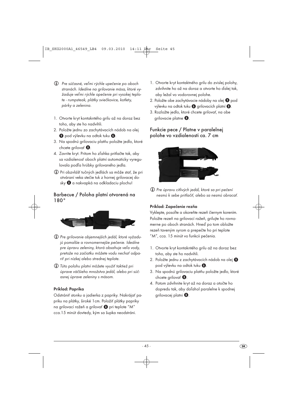 Barbecue / poloha platní otvorená na 180 | Silvercrest SKG 2000 A1 User Manual | Page 47 / 66