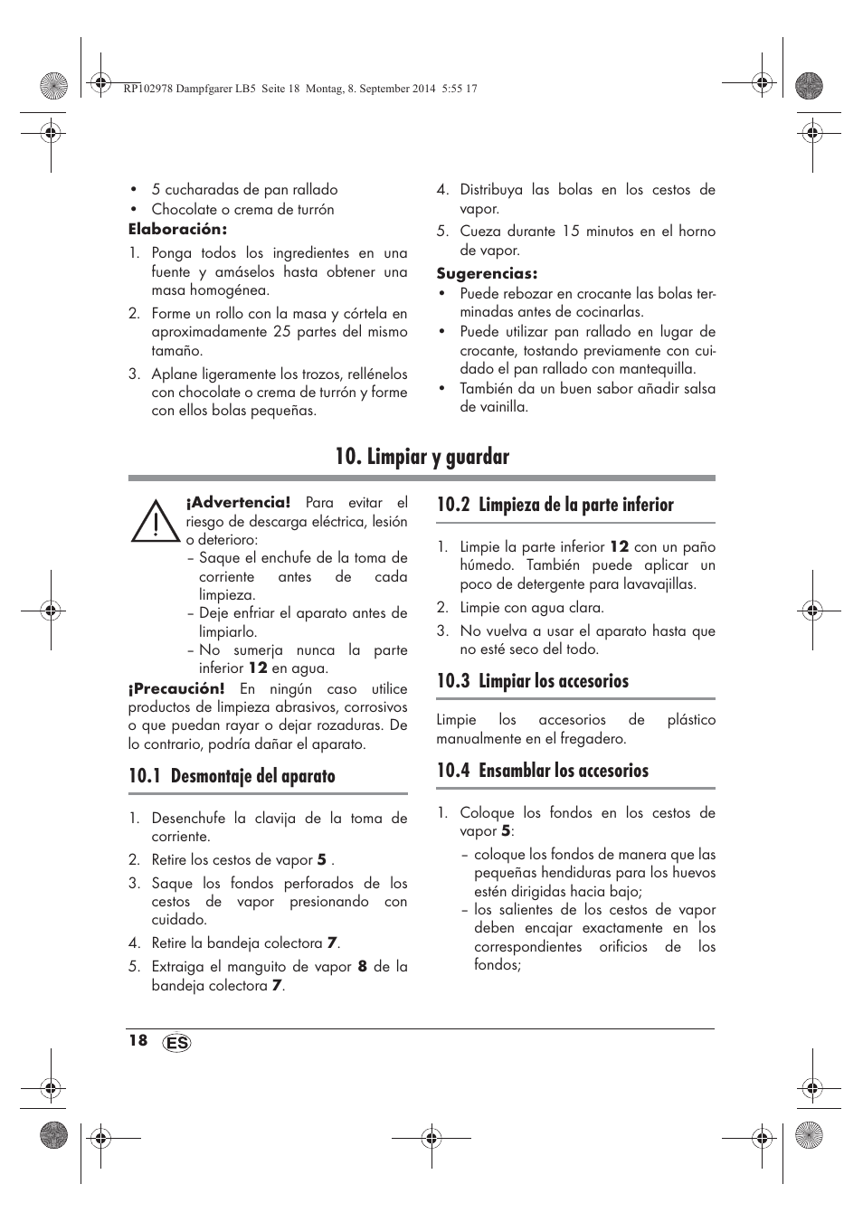 Limpiar y guardar, 1 desmontaje del aparato, 2 limpieza de la parte inferior | 3 limpiar los accesorios, 4 ensamblar los accesorios | Silvercrest SDG 800 B2 User Manual | Page 20 / 98