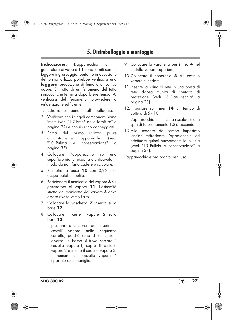 Disimballaggio e montaggio | Silvercrest SDG 800 B2 User Manual | Page 29 / 98