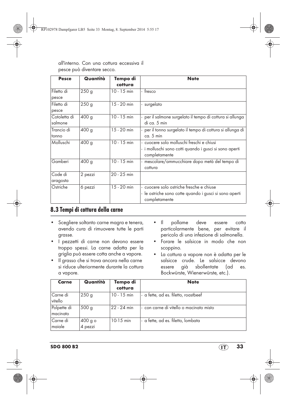 3 tempi di cottura della carne | Silvercrest SDG 800 B2 User Manual | Page 35 / 98