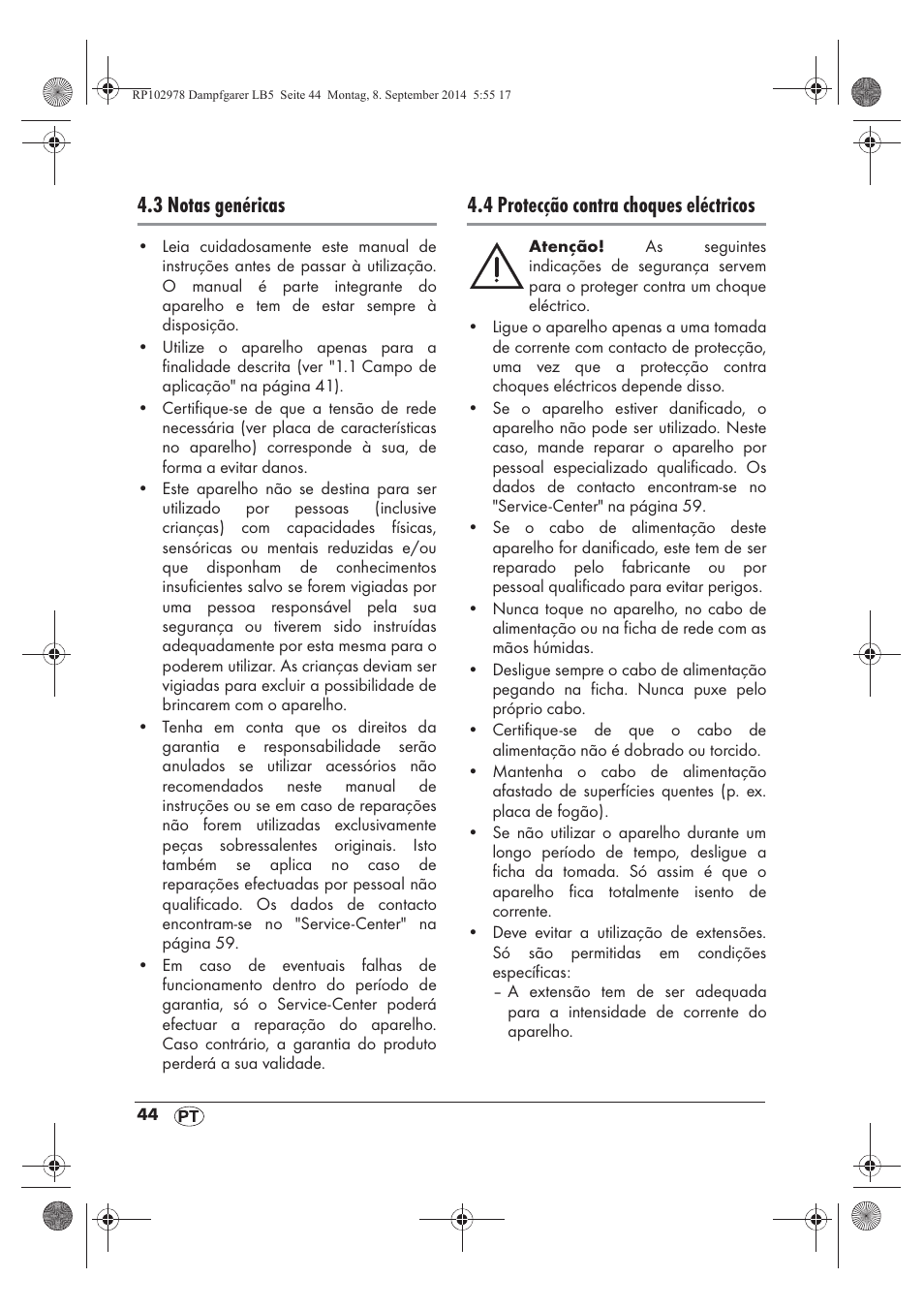 3 notas genéricas, 4 protecção contra choques eléctricos | Silvercrest SDG 800 B2 User Manual | Page 46 / 98