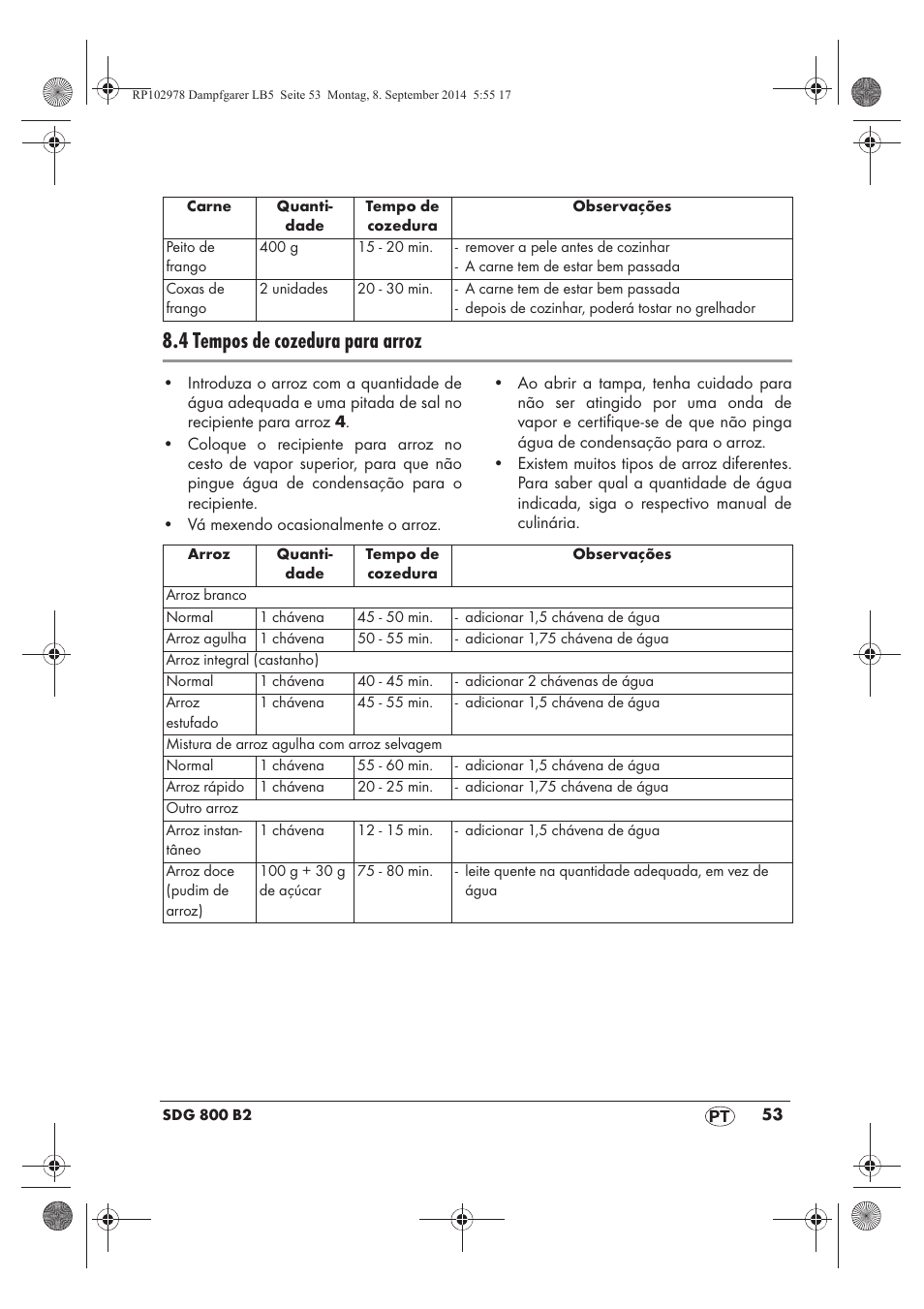 4 tempos de cozedura para arroz | Silvercrest SDG 800 B2 User Manual | Page 55 / 98