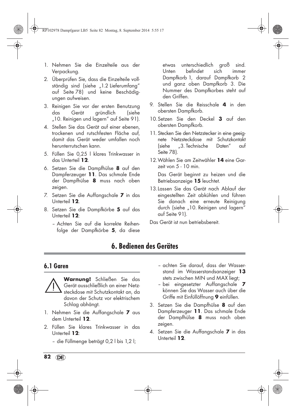 Bedienen des gerätes, 1 garen | Silvercrest SDG 800 B2 User Manual | Page 84 / 98