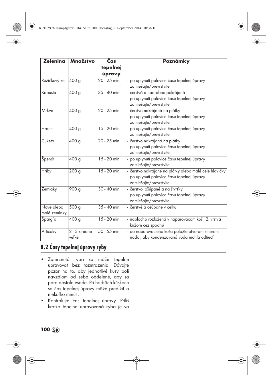 2 časy tepelnej úpravy ryby | Silvercrest SDG 800 B2 User Manual | Page 102 / 130
