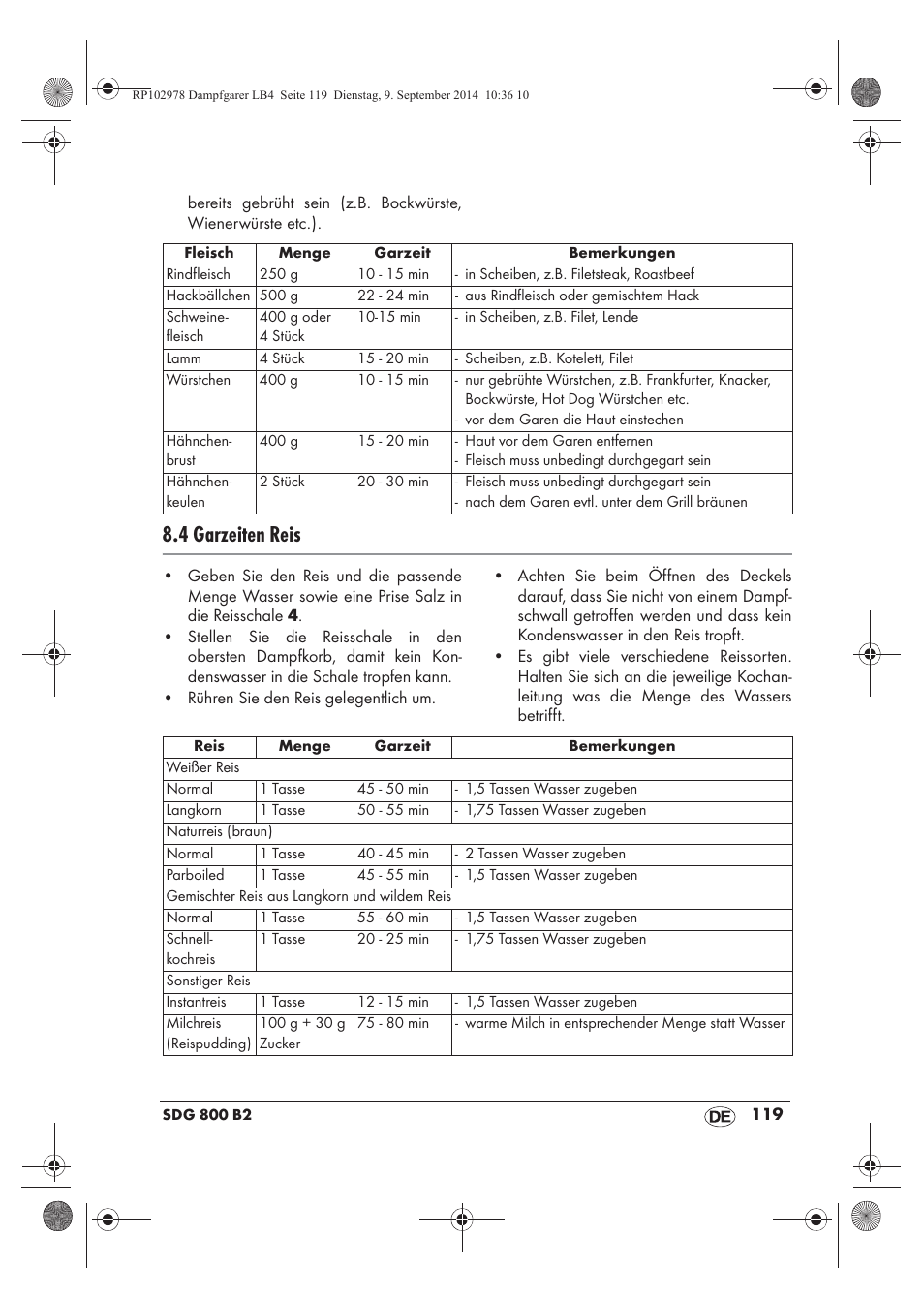 4 garzeiten reis | Silvercrest SDG 800 B2 User Manual | Page 121 / 130