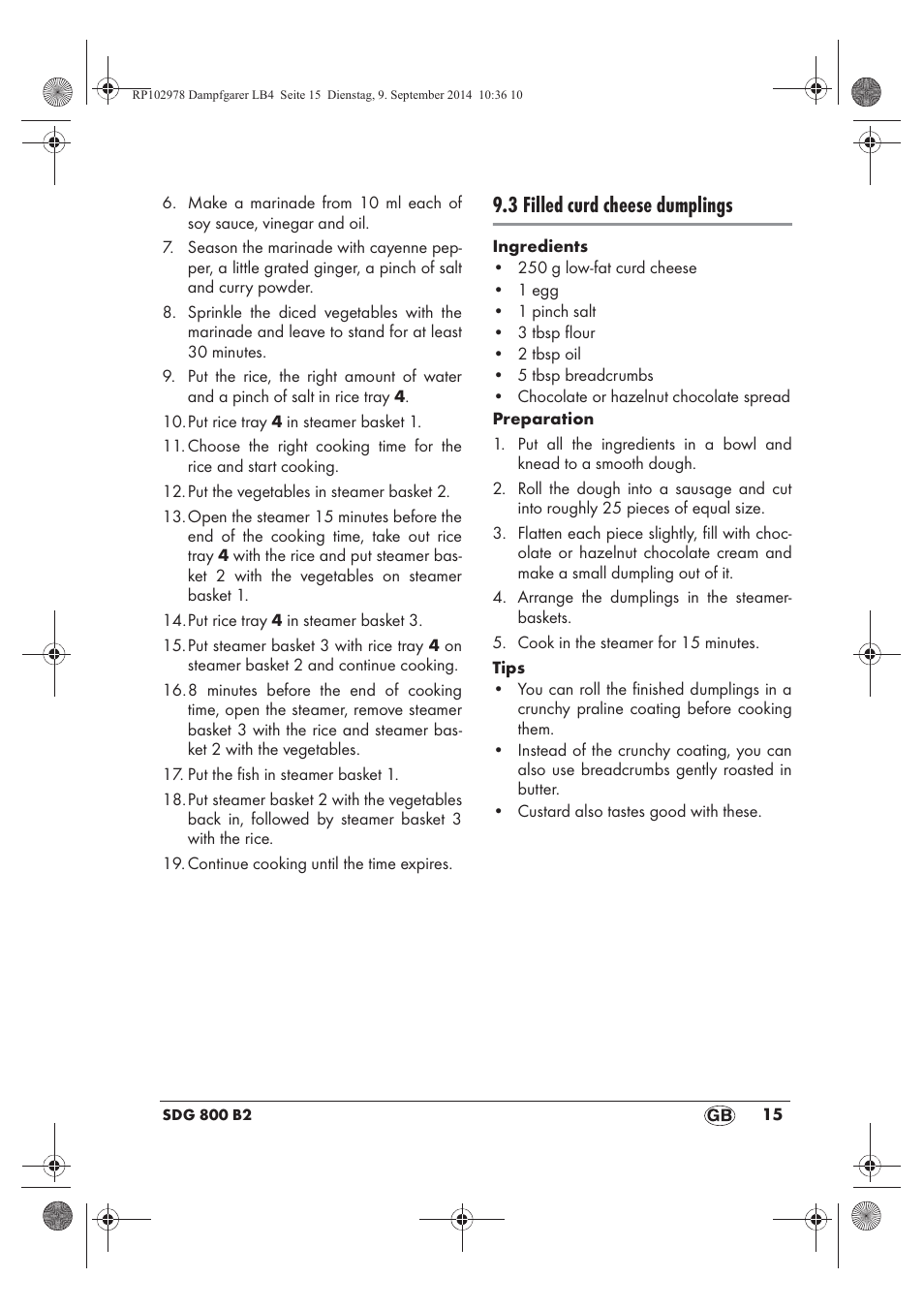 3 filled curd cheese dumplings | Silvercrest SDG 800 B2 User Manual | Page 17 / 130