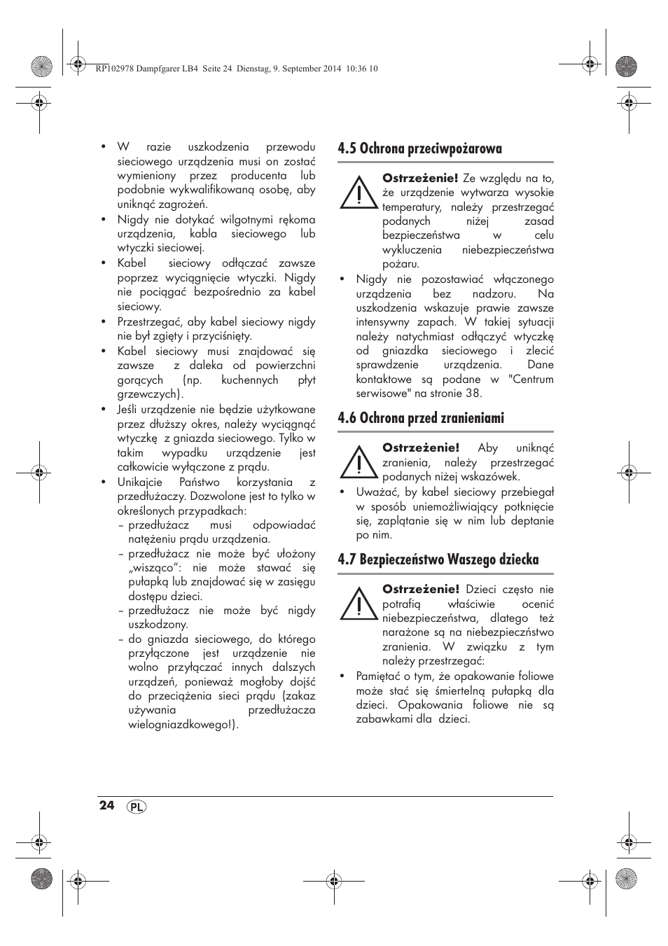 5 ochrona przeciwpożarowa, 6 ochrona przed zranieniami, 7 bezpieczeństwo waszego dziecka | Silvercrest SDG 800 B2 User Manual | Page 26 / 130