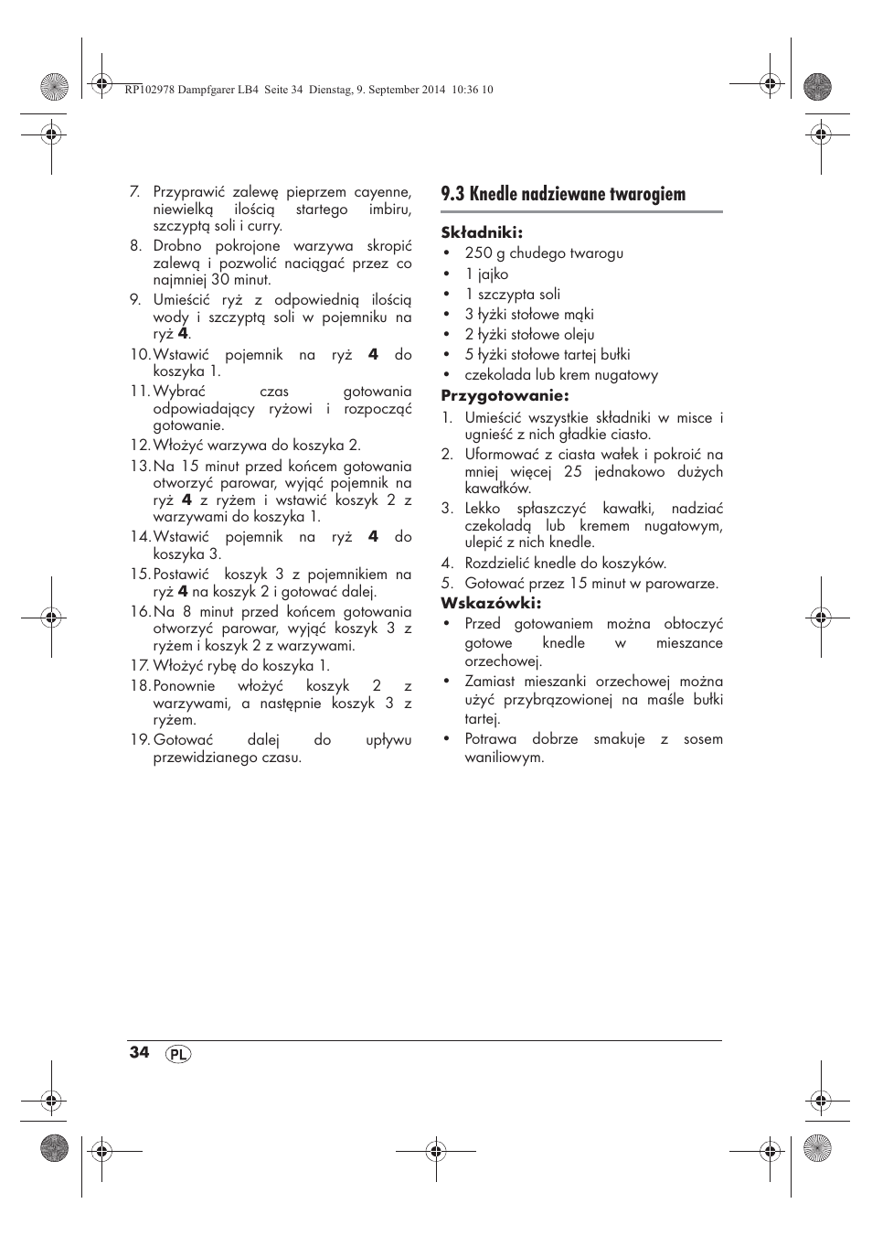 3 knedle nadziewane twarogiem | Silvercrest SDG 800 B2 User Manual | Page 36 / 130