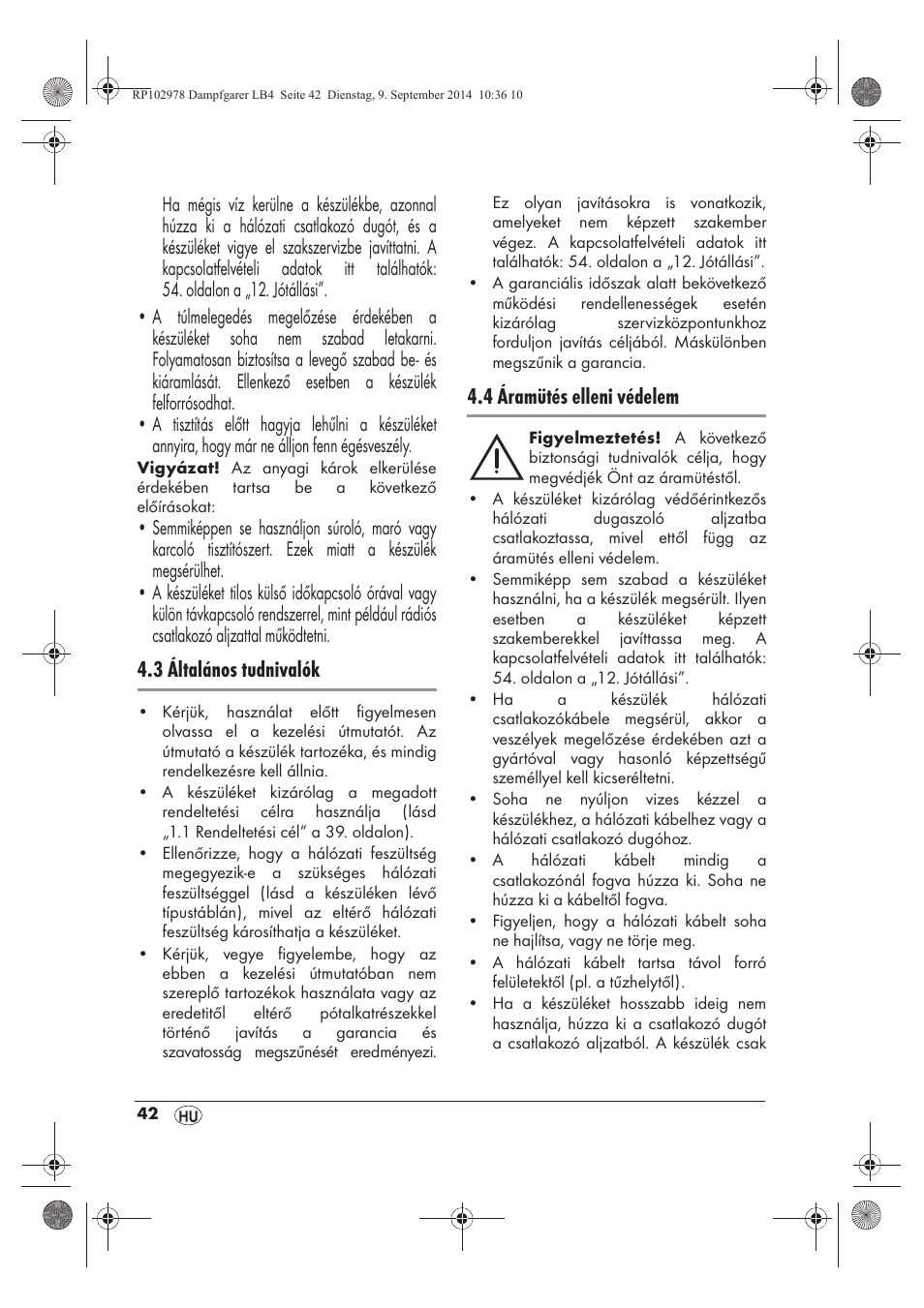 3 általános tudnivalók, 4 áramütés elleni védelem | Silvercrest SDG 800 B2 User Manual | Page 44 / 130