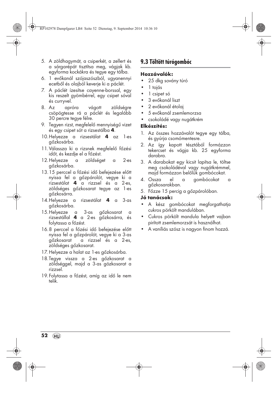3 töltött túrógombóc | Silvercrest SDG 800 B2 User Manual | Page 54 / 130