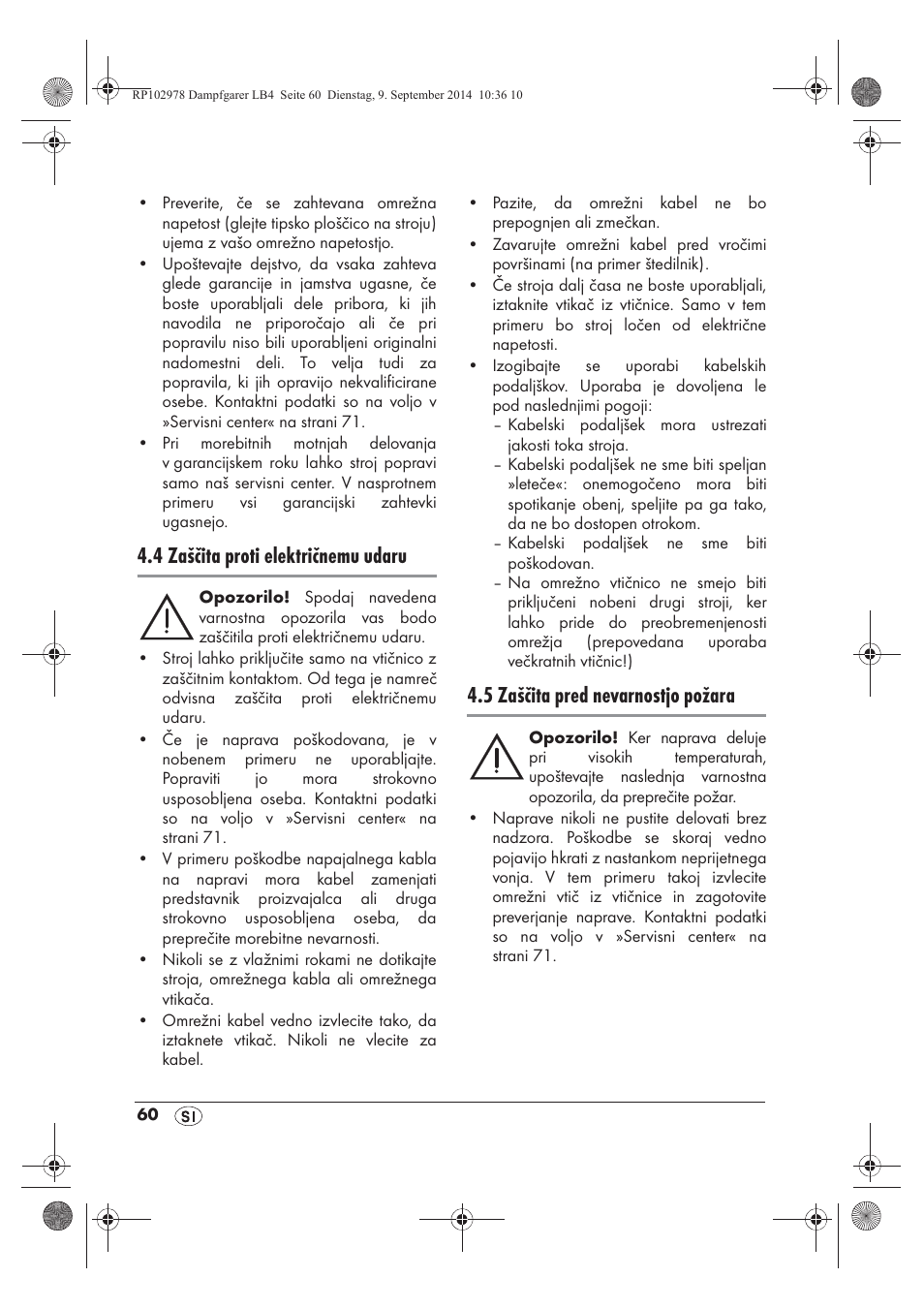 4 zaščita proti električnemu udaru, 5 zaščita pred nevarnostjo požara | Silvercrest SDG 800 B2 User Manual | Page 62 / 130