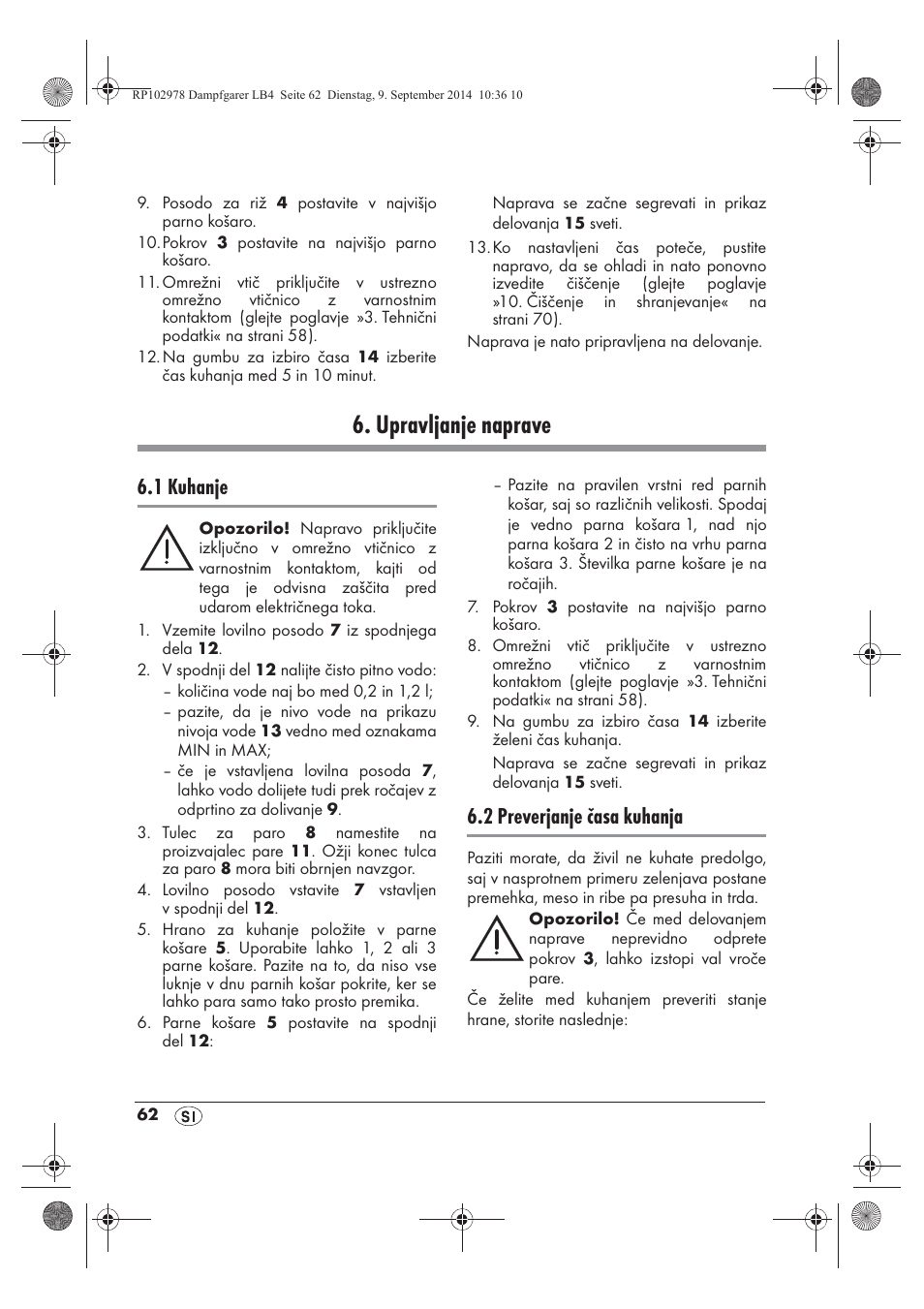 Upravljanje naprave, 1 kuhanje, 2 preverjanje časa kuhanja | Silvercrest SDG 800 B2 User Manual | Page 64 / 130