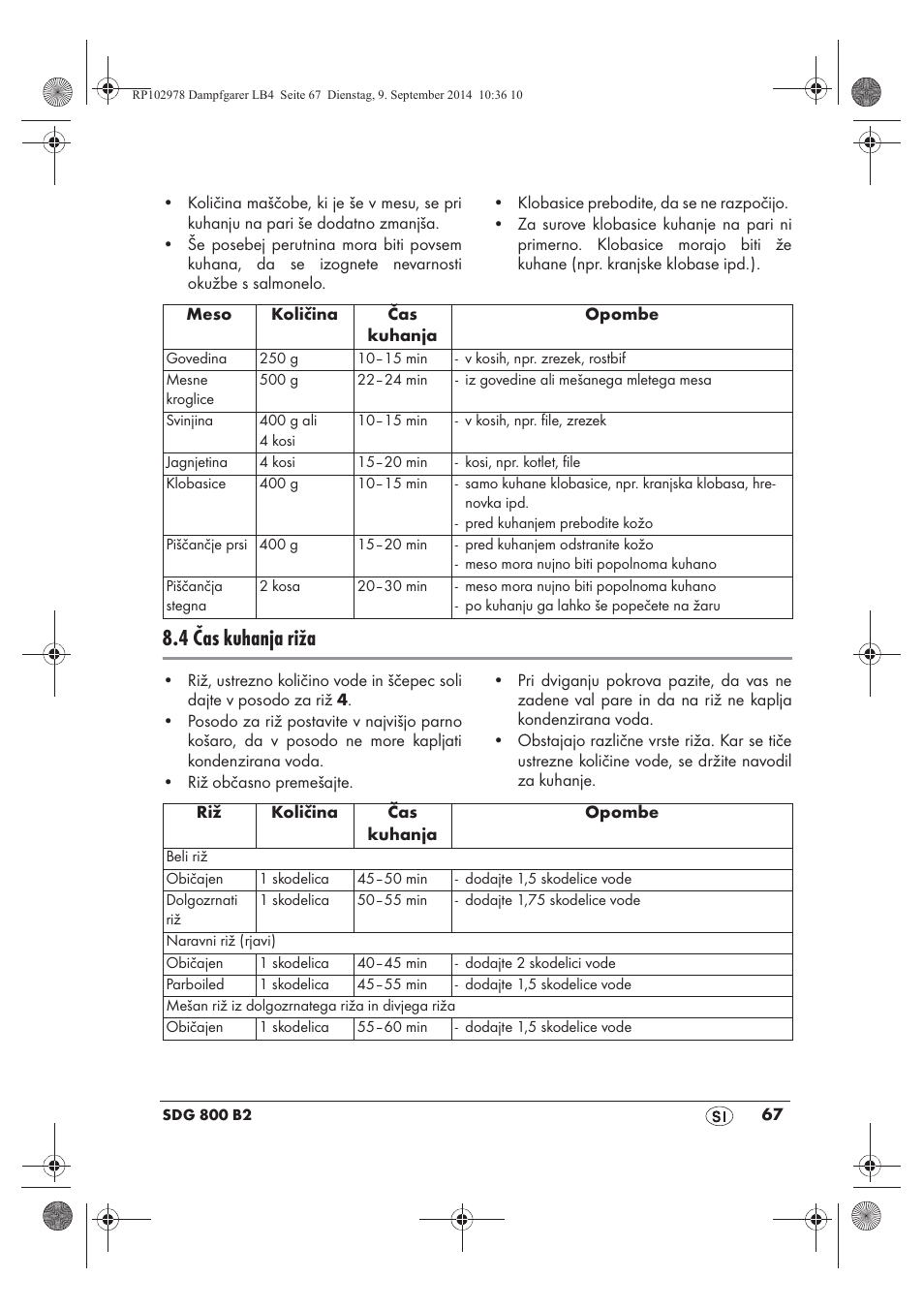 4 čas kuhanja riža | Silvercrest SDG 800 B2 User Manual | Page 69 / 130