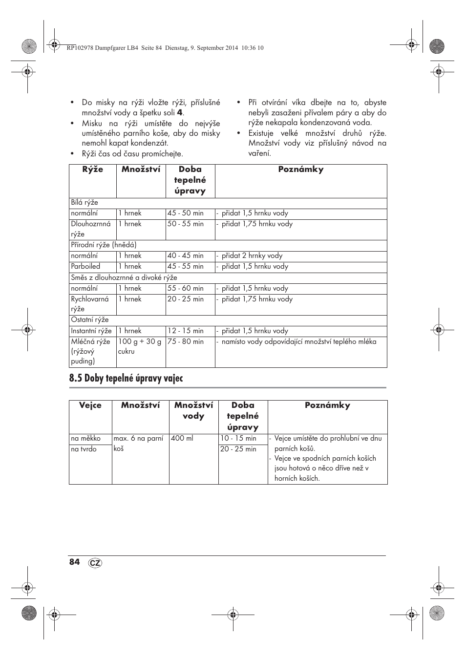 5 doby tepelné úpravy vajec | Silvercrest SDG 800 B2 User Manual | Page 86 / 130