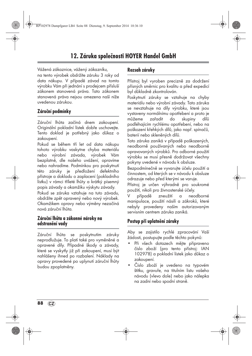 Záruka společnosti hoyer handel gmbh | Silvercrest SDG 800 B2 User Manual | Page 90 / 130